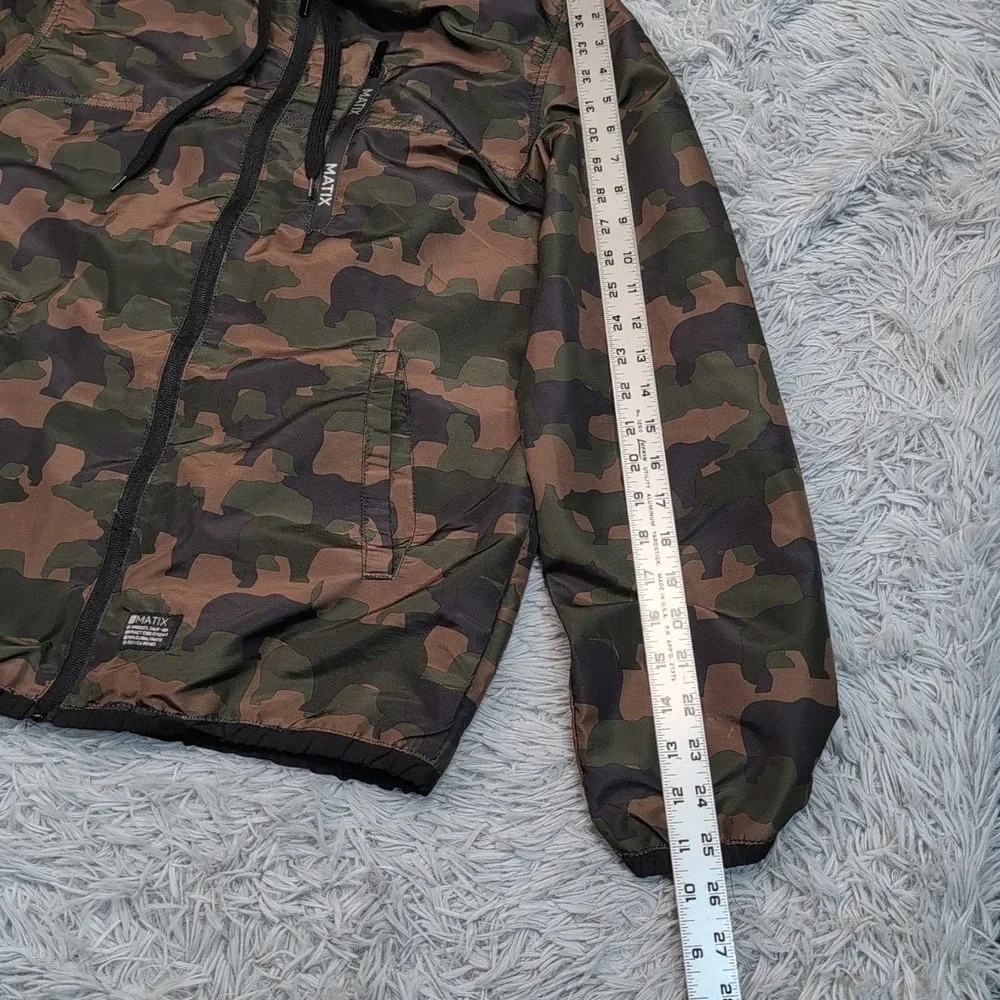 Matix Jacket Mens M Green Camo‎ Hood Windbreaker Zip Up Hunting Pockets Casual